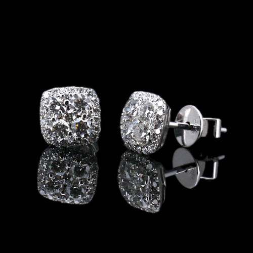 Square Cluster Diamond Stud Earrings  - 1