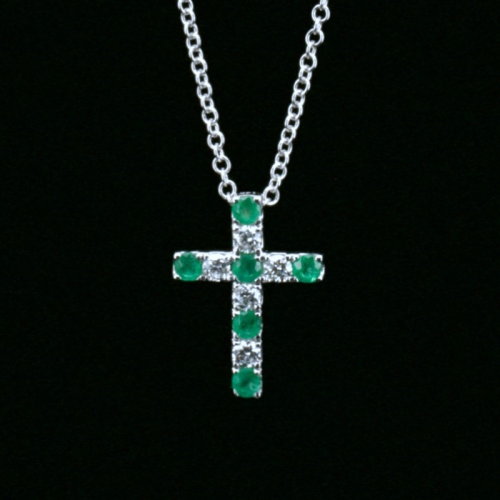 Emerald Diamond Cross Necklace  - 1