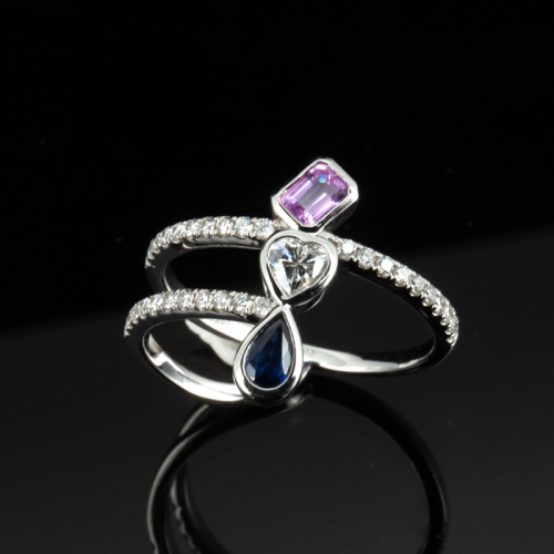 Three Solitaire Multi Shape Bezel Ring  - 1