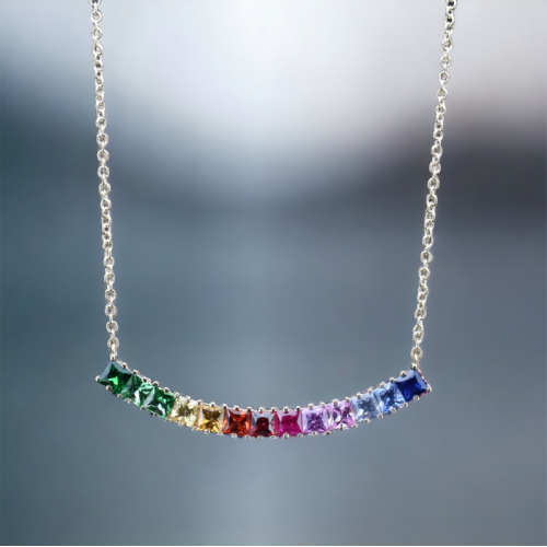 Rainbow Color Sapphire Gemstone Necklace  - 1