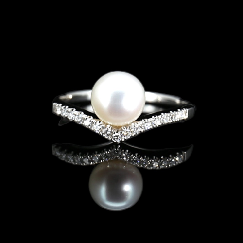 V Shape Pearl Diamond Ring  - 1