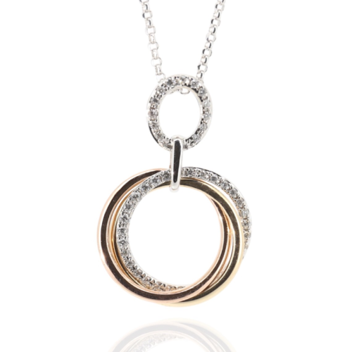 Tri-Color Circle Trinity Diamond Necklace  - 1