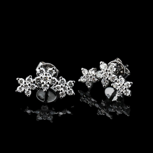 Triple Flower Cluster Climber Diamond Earrings  - 1