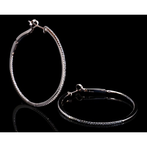 Skinny Inside Out Diamond Hoop Earrings  - 1