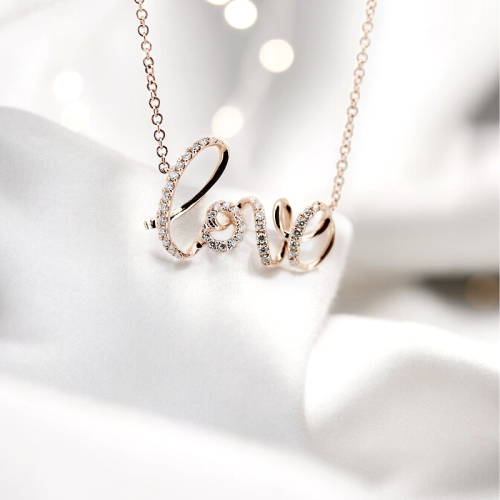 Pavé Diamond Script Love Necklace  - 1