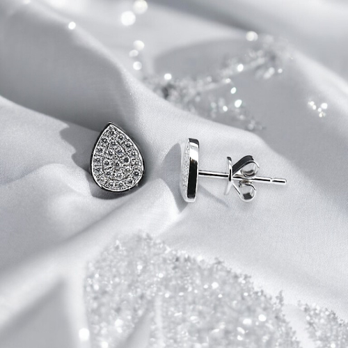 Pear Shaped Diamond Pave Stud Earrings  - 1