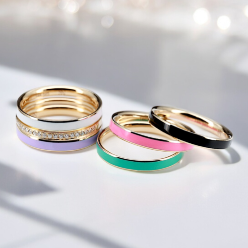 14K Enamel Gold Ring Set  - 1