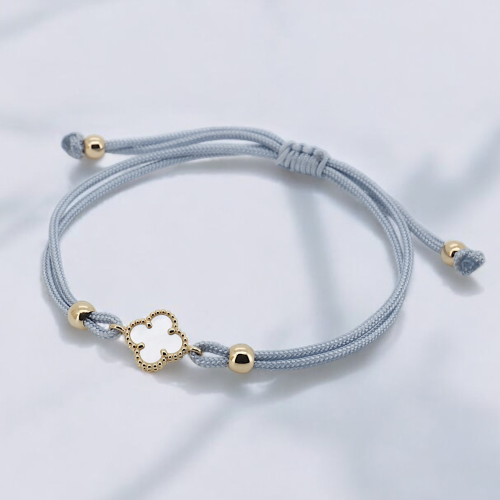 Clover Leaf Mother Of Pearl Cord Bracelet  - 1