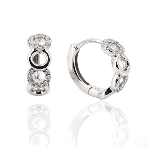 Circle link Diamond Hoop Earrings  - 2