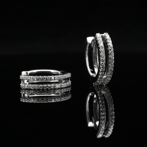 Double Rows Diamond Hoop Earrings  - 2